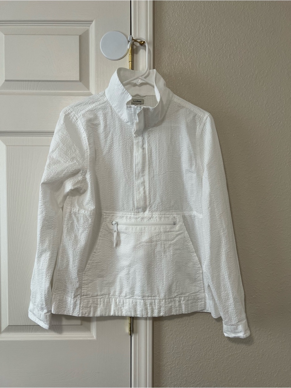 L.L.Bean White Seersucker Anorak Pullover Jacket Women XS Cotton 521749